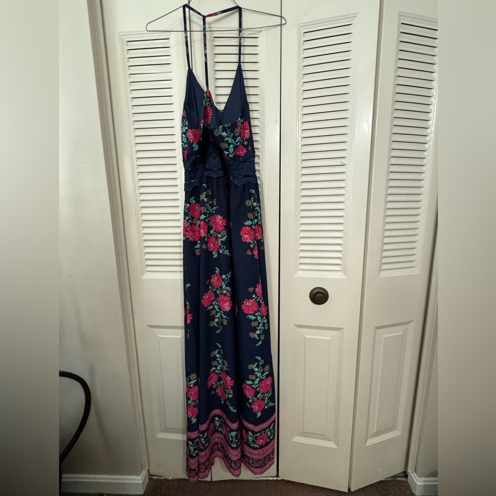 Maxi Dress Y back strap top front buttons zippered side